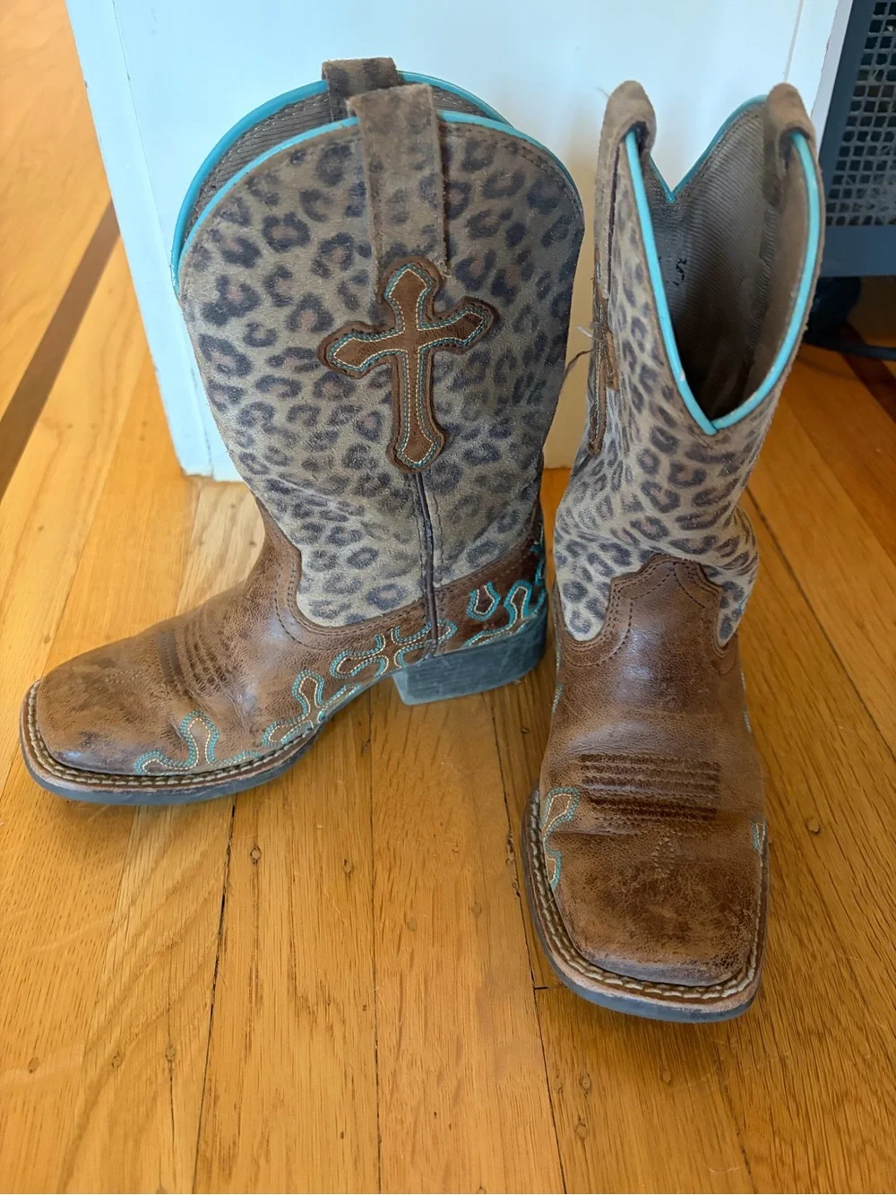 Ariat Kids Crossroads Cheetah Print Square Toe Cowboy Boots